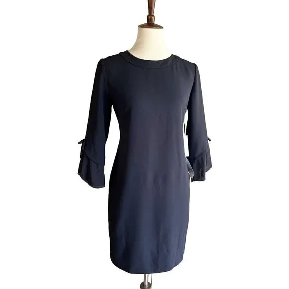 Chelsea28 Womens Black Ruffle Sleeve Bateau neck Shift Dress Size XS - Picture 14 of 16